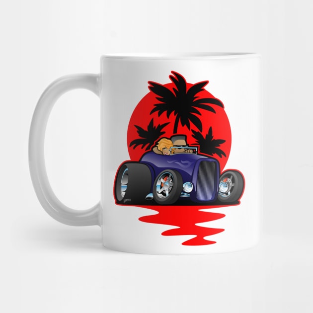 Hot Rod Couple Cruise at Sunset with Palm Trees Car Design by hobrath